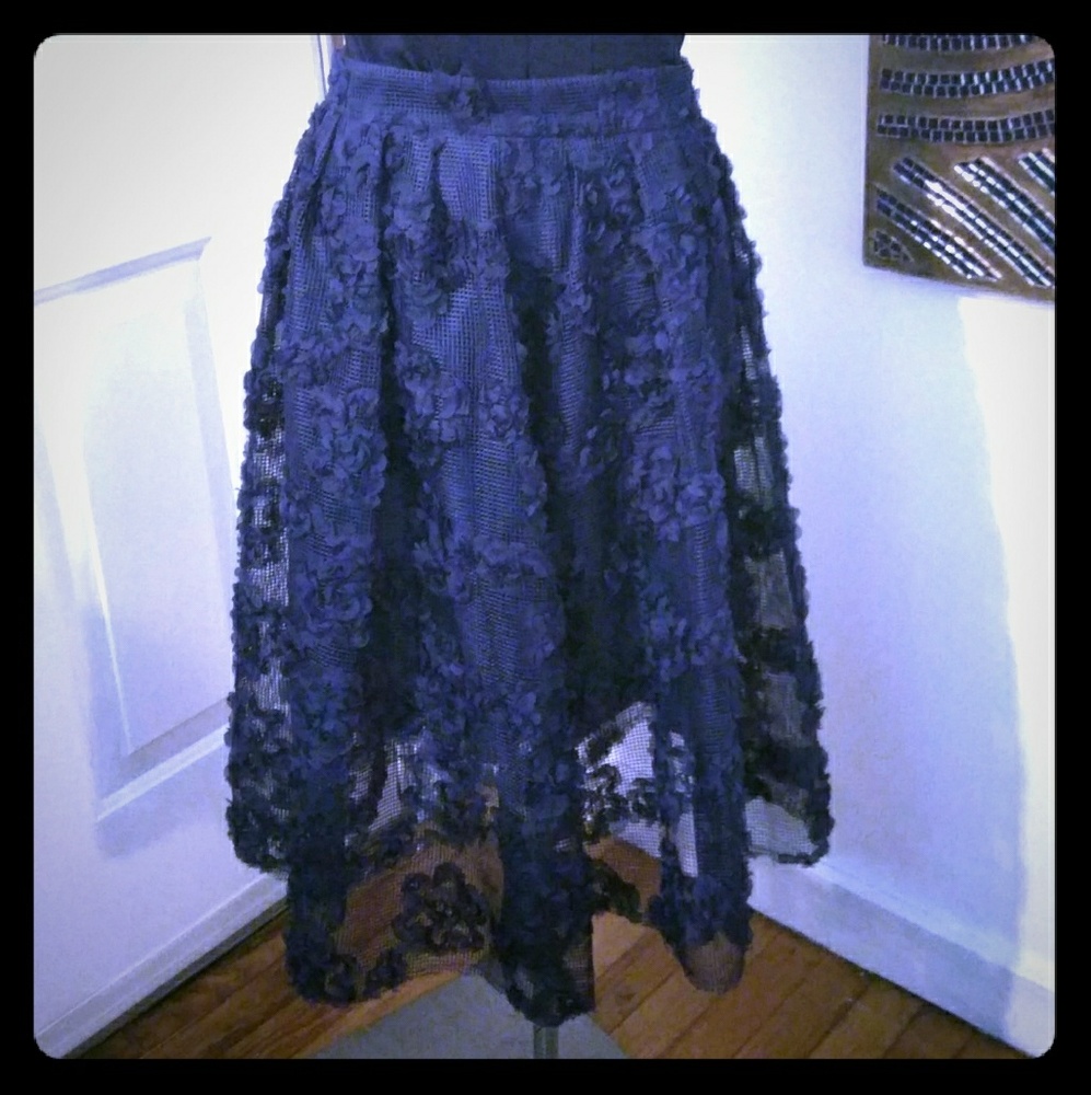H&M Floral Mesh Navy Skirt S M